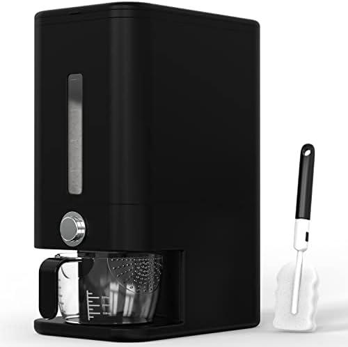 Dispensador de arroz  Contenedor de almacenamiento de arroz de 26.5 libras con taza medidora, cuchara de arroz y esponja  Cubo grande de cereales con bscula para organizacin de (Negro)