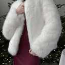 Shiyifa Women's Faux Fur Coat Long Sleeve Fleece Cropped Jacket Open Front Shaggy Warm Short Fall Winter Outerwear (White, M)