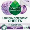 Seventh Generation Laundry Detergent Sheets, Up to 64 Loads, Fresh Lavender Scent, Removes Tough Stains, 0% Dyes and Artificial Fragrances, Safer for your family (32 Count (Pack of 1))