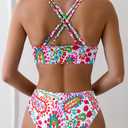 Tainehs Women's Push Up V Neck Bikini Sets Criss Cross Back Two Piece Bathing Suit (L)