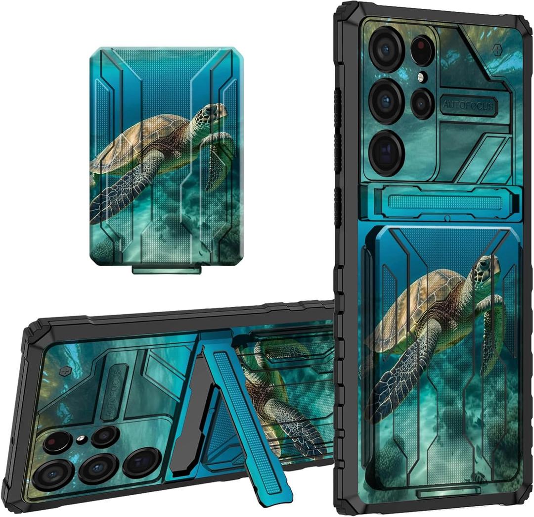 for Samsung Galaxy S26 Ultra Case Wallet Cover with Credit Card Holder & Kickstand Dual Layer Hard PC Soft TPU Protective Case for Samsung Galaxy S26 Ultra 6.9 inch 2026 - Green Sea Turtle