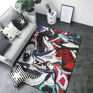 Sneakers Area Rug Cool Basketball Shoes Carpet Modern Design Popular Sport Shoes Rug Polyester Floor Mat Indoor Outdoor Decorative Rug for Living Room Playroom Bedroom Dorm Entrance 5' x 7'