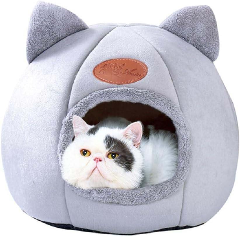 Cat Beds for Indoor Cats, Cozy Cat Cave Bed Dog House Cats Tent with Removable Cushion Pillow, Soft Warm Pet House Puppy Bed, Cute Pet Nest for Kitten Small Dog (Gray, L-14.2x14.2x14.2 Inches)
