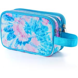 Kids Toiletry Bag for Girls, Travel Toiletry Bag for Teen Girls Cosmetic Bag Makeup Bag Waterproof Hanging Wash Bag Toiletries, Tie Dye Blue