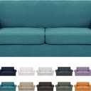 YEMYHOM Latest Checkered 3 Pieces Couch Covers for Couch High Stretch Sofa Cover with 2 Extra Large Seat Cushion Covers Anti Slip Elastic Slipcovers (XL Loveseat, Peacock Blue), 71" - 91" (2 CUSHIONS)