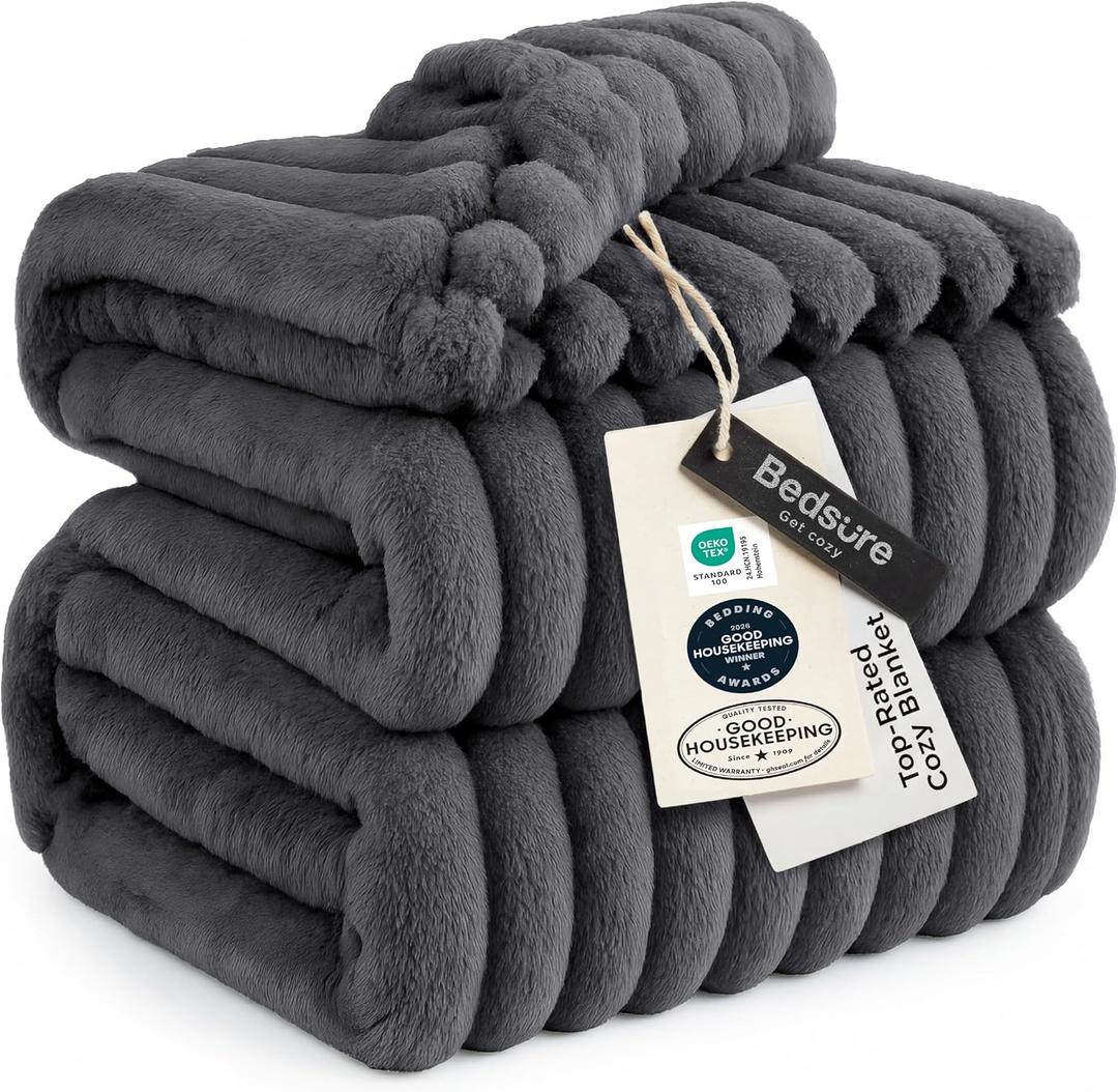 Bedsure GentleSoft Grey Fleece King Blanket for Couch - Cozy Soft Blankets for Women, Cute Small Throws for Girls, 108x90 Inches