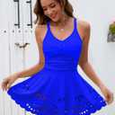 Womens Tankini Swimsuits Tummy Control Bathing Suit Twist Front Cutout Swim Dress with Bikini Bottoms (Blue, L)