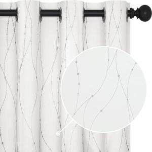 Deconovo Blackout Grommet Silver Pattern Printed Curtains, Pure White, 52W x 72L