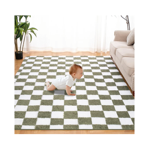 Super Soft Rug for Bedroom, 5x7 Ft Green and White Area Rug Classic Checkered Shaggy Anti-Skid High Pile Soft Fluffy Rug Fuzzy Carpet for Living Room Bedroom Kids Room Nursery, Dorm Home Decor