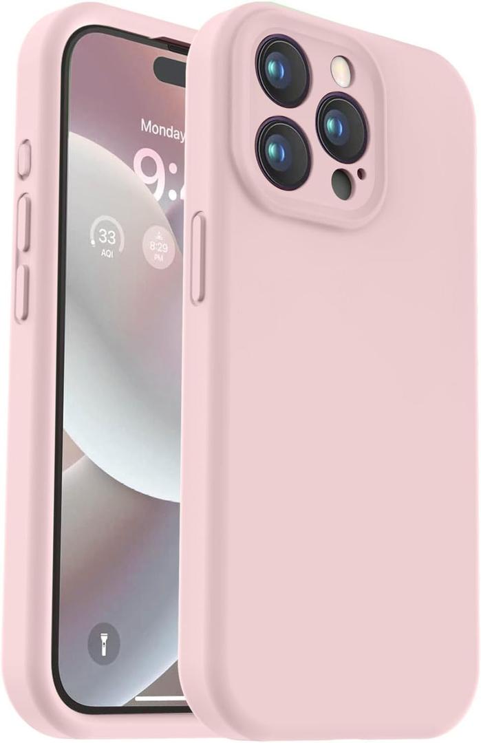 Vooii Compatible with iPhone 15 Pro Case, Upgrade Defender Liquid Silicone, [Enhanced Camera Protection] [Soft Anti-Scratch Microfiber Lining] Shockproof Phone Case iPhone 15 Pro 6.1 inch - Pink Sand