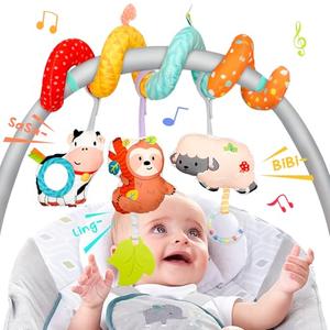 XIXILAND Car Seat Toys for Babies 0-6 Months Boy Girl Carseat Toys Hanging Spiral Stroller Toys, Infant Toys Baby Toys 0-6 Months Newborn Toys 0 3 Months Brain Development with Mirror Teether Rattle