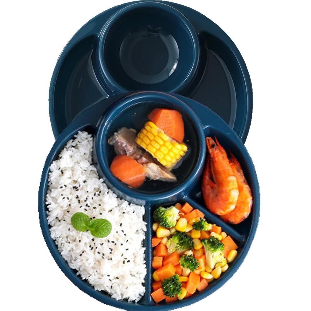 Unbreakable Divided Plates for Adults Portion Control Plates Set of 2 Dark Blue Round Plastic Dinner Plate 9 Inch for Camping Outdoor or Every Day Use