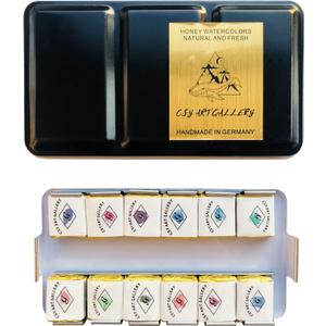 CSY art gallery Metallic Watercolor Paints Set Handmade Glitter Shimmering Double Color Water Color Solid Paint Include 12 Colors In Portable Tin Box for Artists, Professionals (Fruit Midsummer)