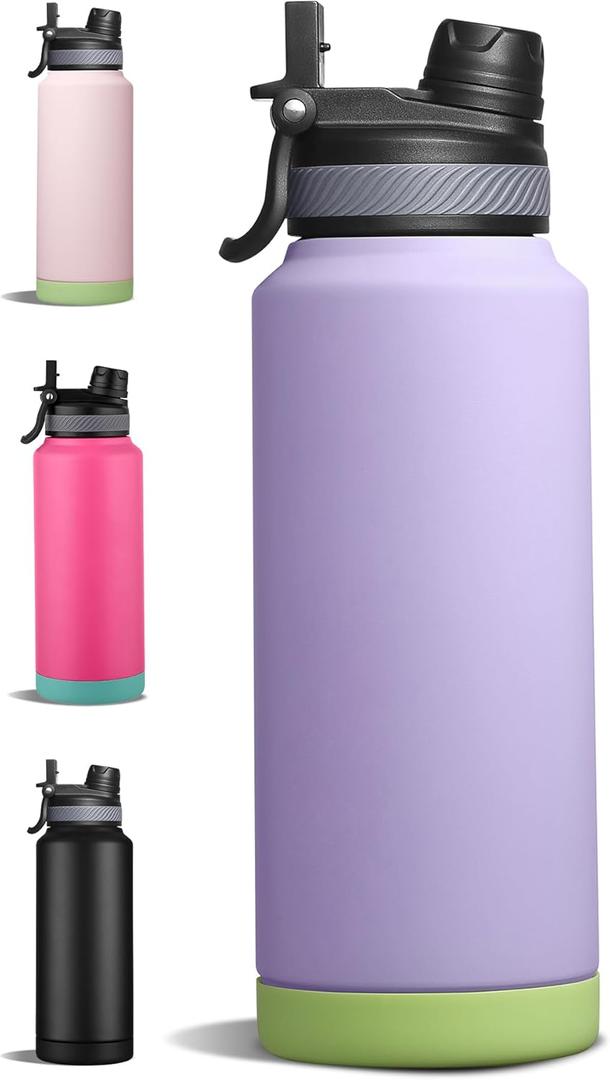 32 oz Insulated Sports Water Bottle with Straw, Vacuum Stainless Steel Water Flask with Handle, Thermal Metal Water Cup Mug with 2-in-1 Lid, Lavender