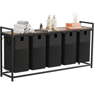 Laundry Basket Five Laundry Hamper with Removable Bags, Fabric Handles, Large Top Shelf and Laundry Bag for Bathroom, Dorm, Laundry Room