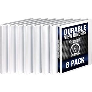 Samsill Durable .5 Inch Binder, Made in the USA, Round Ring Customizable Clear View Binder, White, 8 Pack (S88417)