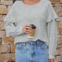 Fisoew Womens Crewneck Sweatshirts Fall Casual Ruffle Long Sleeve Roll Hem Loose Cropped Pullover Tops (XX-Large, Grey)