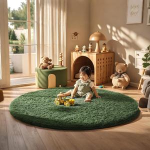 Ophanie Round Rug 6Ft Grey Green Circle Area Rug, Grayish Green Room Decor, Fluffy Fuzzy Bedroom Carpet, Plush Soft Shaggy Living Room Rugs for Kids Home Decor Aesthetic, Nursery