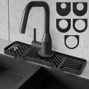 Silicone Faucet Splash Guard - 5Slope Kitchen Sink Splash Guard, 14.6x5.2x0.8 Inch Faucet Mat for Kitchen Sink with 5 Sizes of Rubber Rings, Silicone Sink Mat for Kitchen Bathroom(Black)