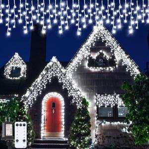 132Ft 1280 LED Christmas Lights Outdoor Extra Long 8 Modes Waterproof Icicle Lights with 240 Drops Fairy String Hanging Light Decor with Remote for Xmas Wedding Indoor Outdoor Cold White