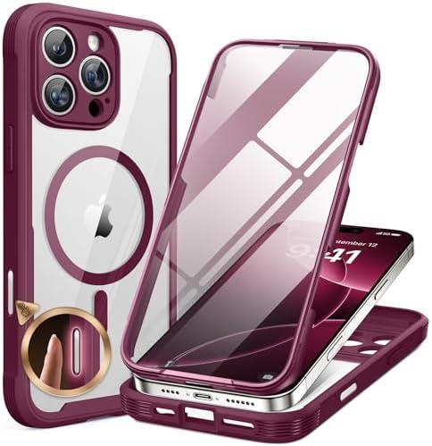 Miracase for iPhone 16 Pro Max Case 6.9'', [Bubble Free] Full-Body Bumper Phone case with Built-in Full Glass Screen &Lens Protector,Compatible with MagSafe,Drop Proof 16 Pro Max Cover,Plum