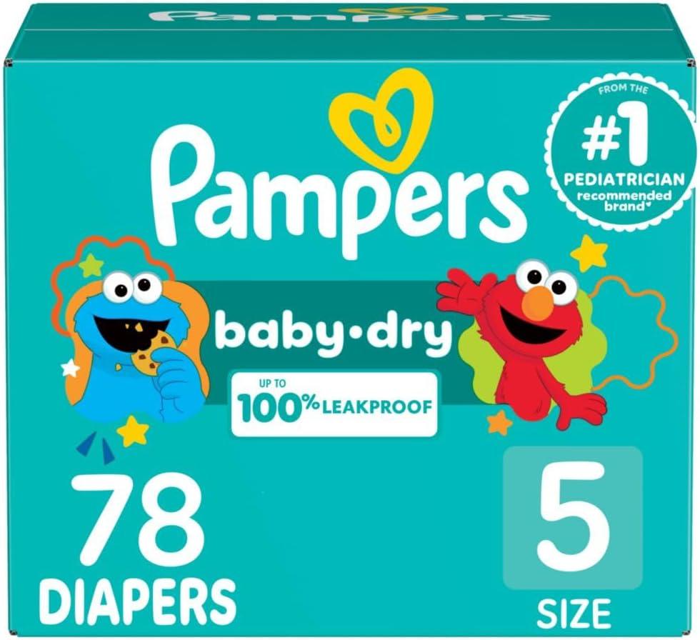 Pampers Diapers - Baby Dry - Size 5, 78 Count, Absorbent Disposable Infant Diaper (Packaging May Vary)