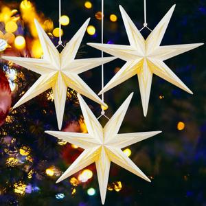 SUNBEAUTY 7Pointed 12Inch Hollow Out Paper Star Lanterns White Christmas Lanterns Hanging Lamp Paper Decorations Shade Wedding Birthday Christmas Home Party Decorations