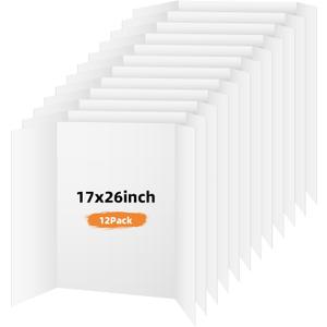 12 Pack Trifold Poster Board, 17x26 Inches White Presentation Board, Portable Display Board for Science Fair, School DIY Project and Business Exhibitions