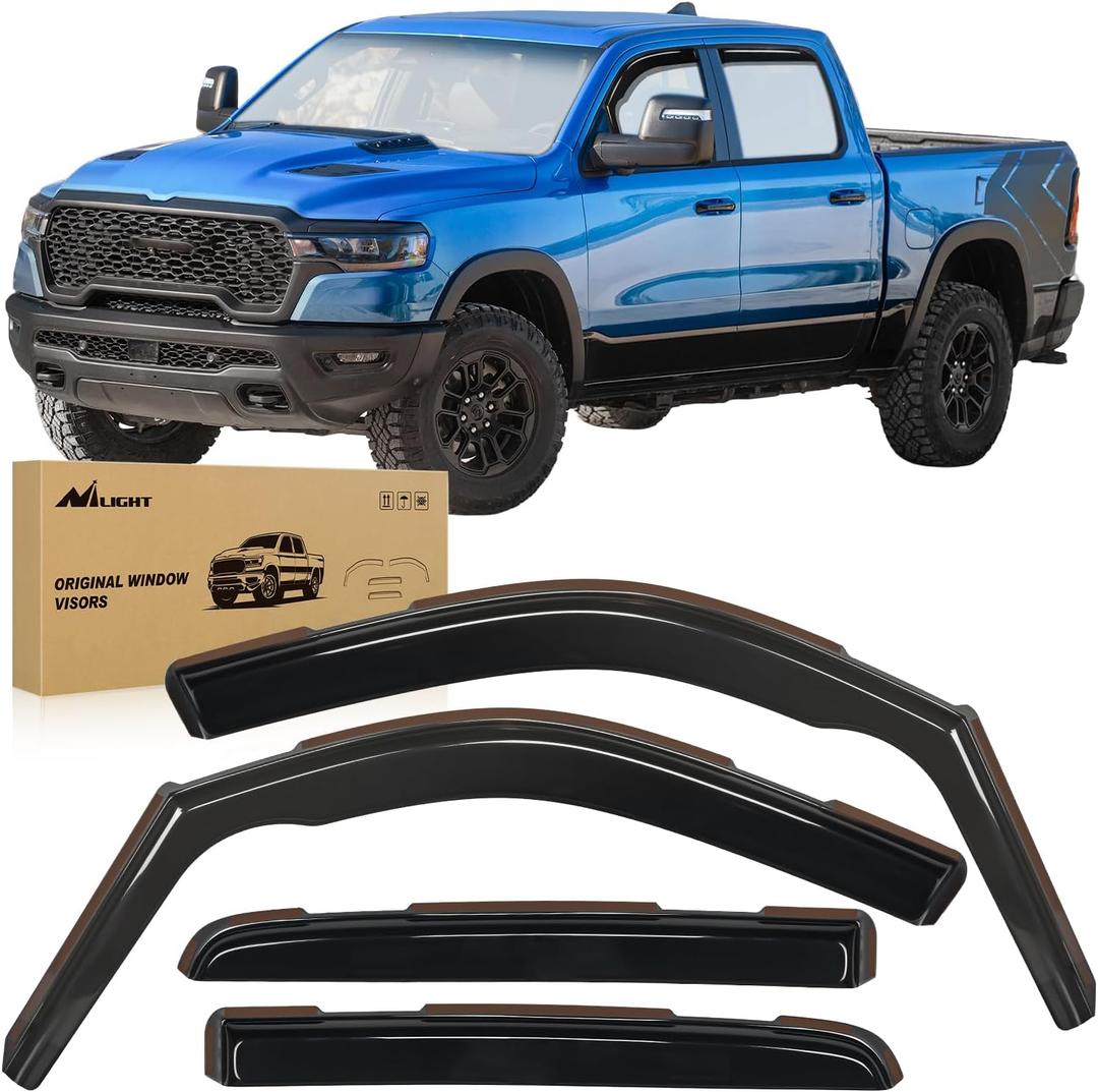 Nilight in Channel Rain Guards for Dodge RAM 1500 2019-2026 Crew Cab Side Window Vent Visors for Rainy Weather, Highway Driving, Sun Glare & Wind Noise Reduction-4pcs