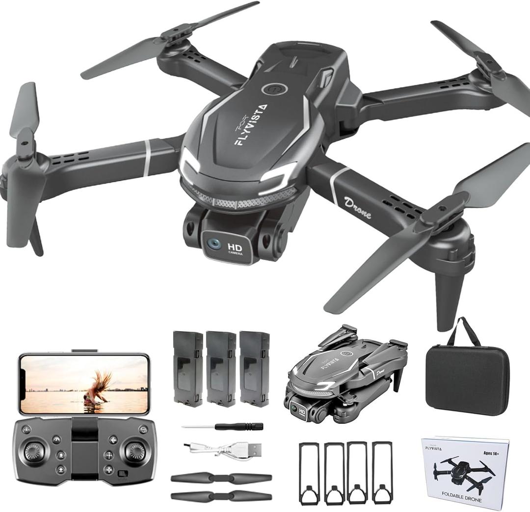 Cool Mini Drone with Camera for Kids Adults Beginners, 1080P FPV Camera Remote Control Drone for Kids with 3 Batteries, One-Click Take Off/ Landing, Altitude Hold, Headless Mode, 360° Flips, 3-Gear Speeds , Emergency Stop, Toys Gifts for Kids