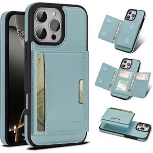 for iPhone 13 pro Wallet Case, 2-in-1 Detachable Phone Case, Card Holder RFID Blocking, Fashionable Faux Leather Card Slot & Folding Design (Blue 6.1'')