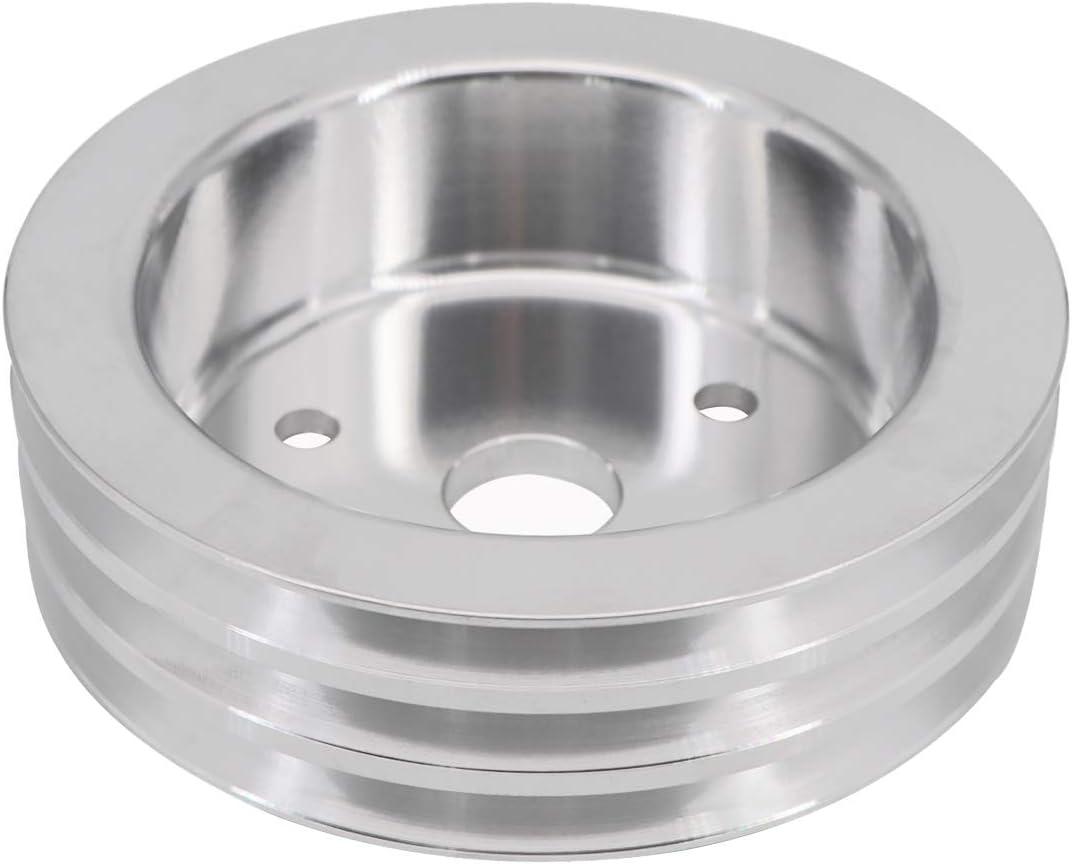 KIPA Aluminium triple groove crankshaft pulley For SB Chevy SBC 350 Crank SWP Short Small Block Chevy with a Short Water Pump 6.6" Satin Aluminium Finish Durable 3-Groove #8858