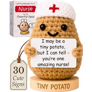 Nurse Gifts for Women - Positive Crochet Potato W/ 30 Cute Signs | Funny Appreciation Gift for RN Registered Nurses for Nurse Week, Nursing School Graduation | Bulk Thank You Gifts for Hospital Staff