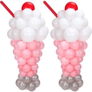 2 Set Ice Cream Balloon Column Stand Kit with 150 Balloon 2 Removable Milkshake Stand with Weighted Base and Stick 30 Rings Column Tower for Baby Shower Birthday Wedding Party Decor, 10 inches, 12 inches