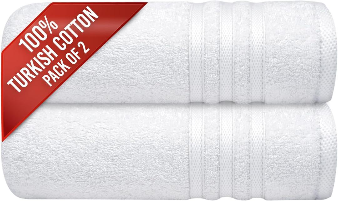 Infinitee Xclusives 2 Pack Premium Turkish Bath Towels Set, 100% Cotton (27 x 54 Inches) Lightweight and Highly Absorbent, Quick Drying Large Bath Towels, Perfect for Hotel, Spa and Bathroom (White)