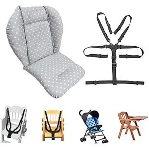 High Chair Pad, High Chair Cushion, Seat Cushion, Breathable Pad, with Baby High Chair Seat Belt, 2 Pieces, Soft and Comfortable, Make The Baby More Comfortable (Grey Stars Pattern)