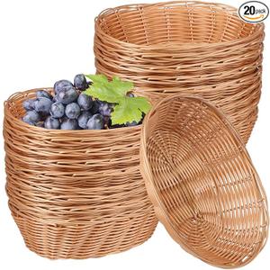 20 Pack Oval Poly Wicker Basket, 9 x 6 x 2.6 Inch Poly Wicker Bread Baskets, Medium Size Gift Baskets for Kitchen, Christmas Gifts, Centerpiece Display, Storing Bread, Fruits, Vegetables, by GNIEMCKIN