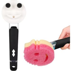 Smile Sponge Dish Wand Holder for Round Smiley Face Sponge Soap Dispensing Handle Upgraded Design, Black