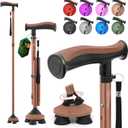 BeneCane Walking Cane for Men & Women Walking Stick for Seniors Folding Canes Quad Cane Adjustable Lightweight Sturdy Collapsible Heavy Duty with Soft TPR T-Handle and Travel Bag (Brown)