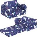 Kids Sofa, 2-in-1 Flip-Out Foam Couch, Foldable Soft Play Lounge Chair, Light Purple