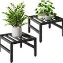 IBUYKE 2 Pack Metal Plant Stand Indoor Outdoor, Heavy Duty Small Flower Pot Stand, Modern Square Plant Shelf Flower Stand for Living Room Patio Balcony Garden, Black TMJ075B-2