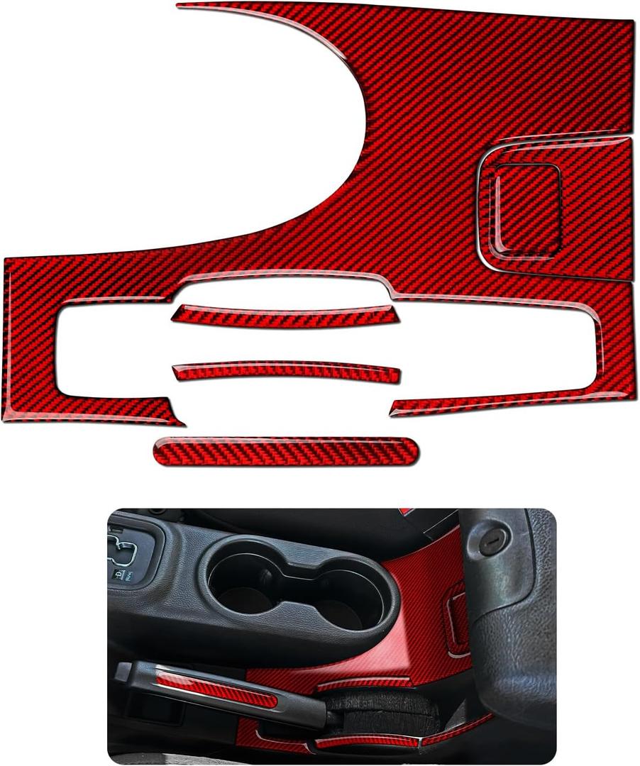 Car Gear Shift Lower Panel Sticker Carbon Fiber Decal Interior Trim Cover for Jeep Wrangler 2011 2012 2013 2014 2015 2016 2017 Accessories (Red)