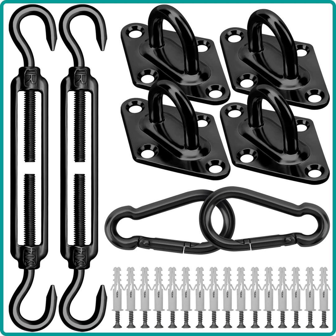 Sun Shade Sail Hardware Kit 6 Inch for Rectangle & Triangle Shade Sail Install, Stainless Steel ShadeSail Fixing Accessories for Outdoor Patio Canopy Garden, Heavy Duty Awning Attachment 40 Set (Black)