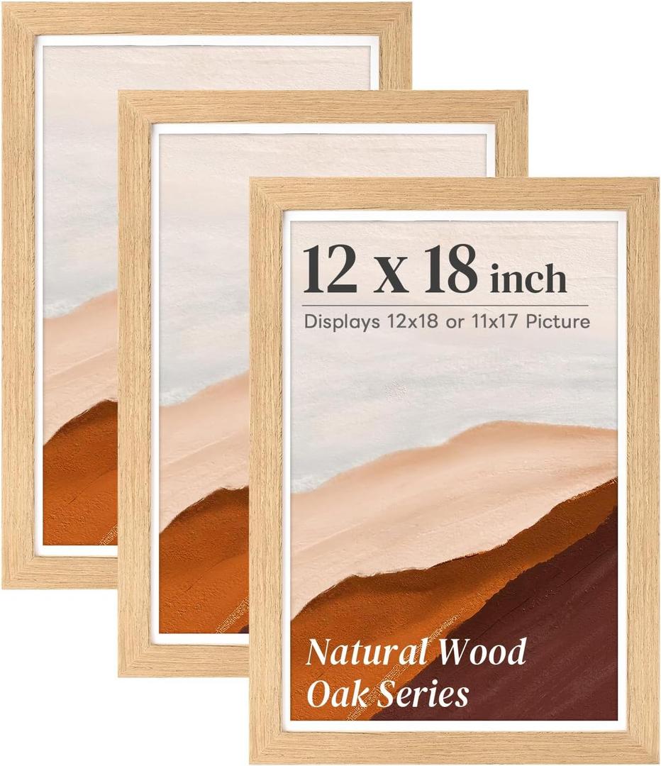 HOUSE DAY 3 Pack 12x18 Poster Frame, 12x18 Frame Natural Oak Solid Wood
