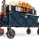 TIMBER RIDGE 51.2'' Extended Collapsible Wagon Cart with Brakes and Cargo Net, Heavy Duty Foldable Utility Wagon with Adjustable Handle, 400L Capacity Portable Cart for Camping Sports Shopping