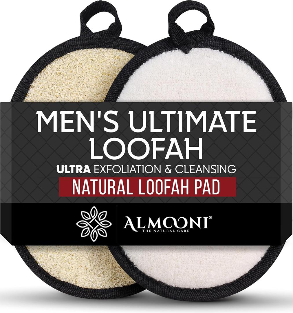 Sturdy Natural Loofah for Men, The Ultimate Men's Loofah Body Scrubber Made with Natural Egyptian Shower luffa Sponge, Bath Shower Sponge lufas for Men - 2 Count (1 Pack) - Black