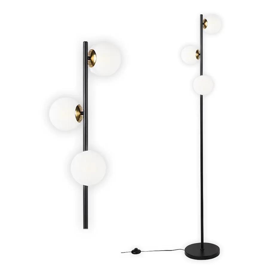 YHTlaeh Floor Lamp Modern 3 Globe for Living Room Bright Lighting LED Standing Light for Bedrooms Offices (Black)