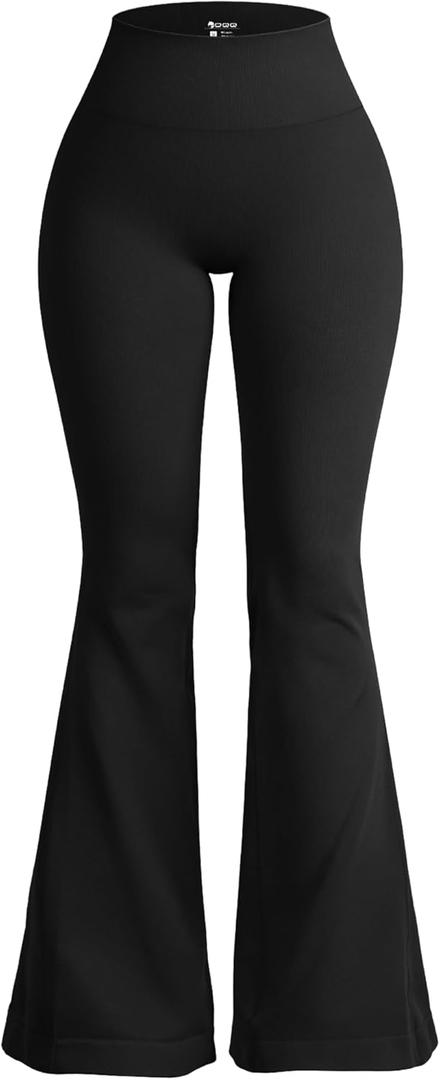 OQQ Women's Flared Pants High Waisted Yoga Leggings Stretchy Bell Buttom Wide Leg (Medium, Black)