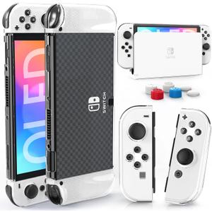 HEYSTOP Switch OLED Case for Nintendo Switch OLED Model, Dockable Cover Hard PC Protector Case for Switch OLED Grips and Accessories with Thumb Stick Caps 