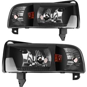 AUTOSAVER88 Headlight Assembly Compatible with 1994-2001 Dodge Ram 1500/1994-2002 Dodge Ram 2500 3500 (without DRL) (Black Housing without DRL)
